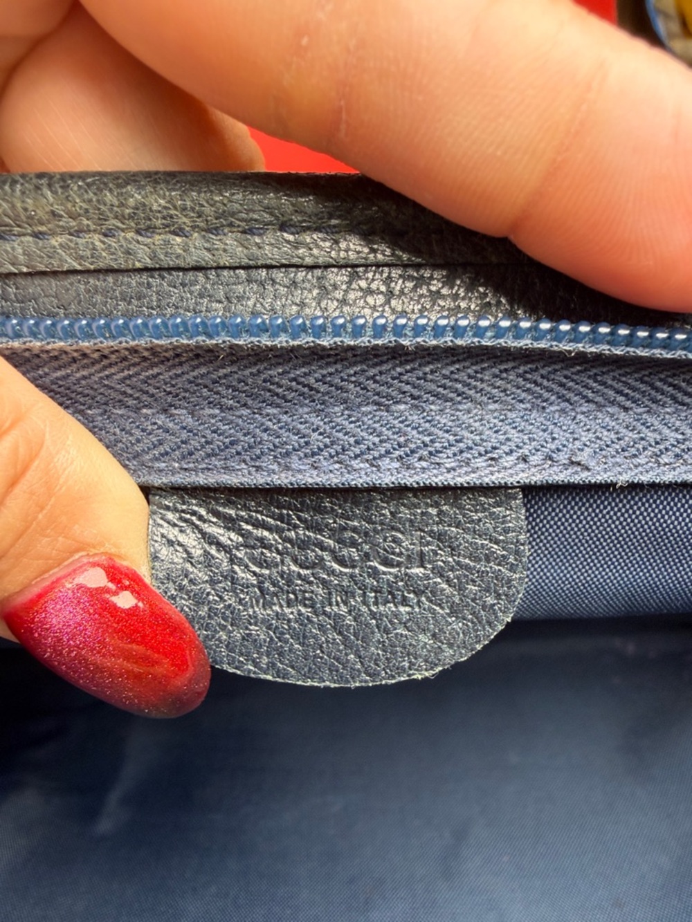 Gucci Beige/Blue GG Monogram Zip Pouch with Gold Hardware - Picture 5 of 6